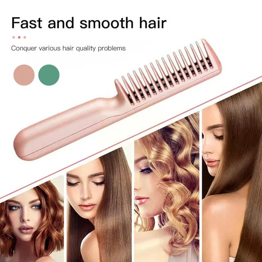 Portable USB hair straightener comb multi-functional curly hair straight hair dual-purpose comb for girls traveling.