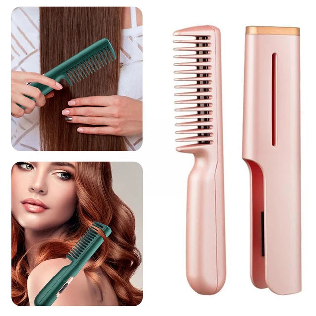 Portable USB hair straightener comb multi-functional curly hair straight hair dual-purpose comb for girls traveling.