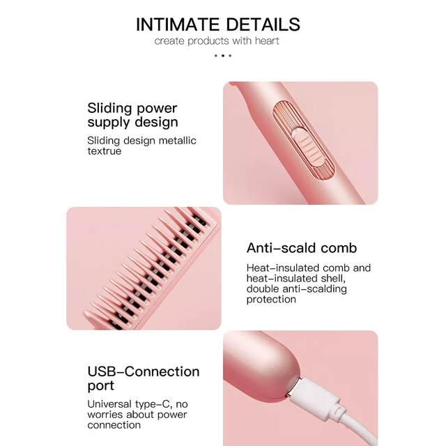 Portable USB hair straightener comb multi-functional curly hair straight hair dual-purpose comb for girls traveling.